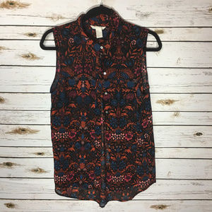 H&M Floral Sleeveless Top Size 8 Orange Blue Red